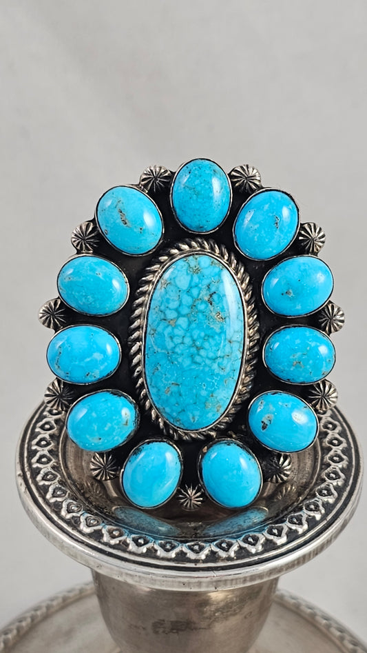 Turquoise and Sterling Cluster ring