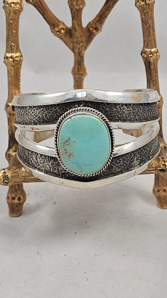 Tufa cast turquoise cuff by Anthony Bowman