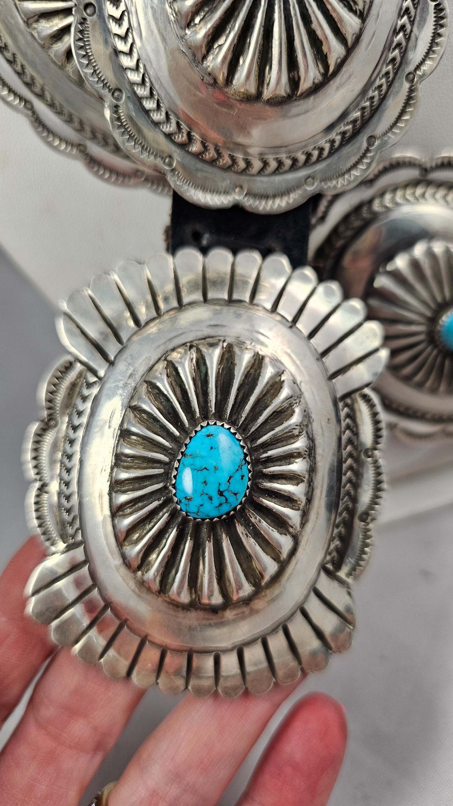 Turquoise and sterling concho belt