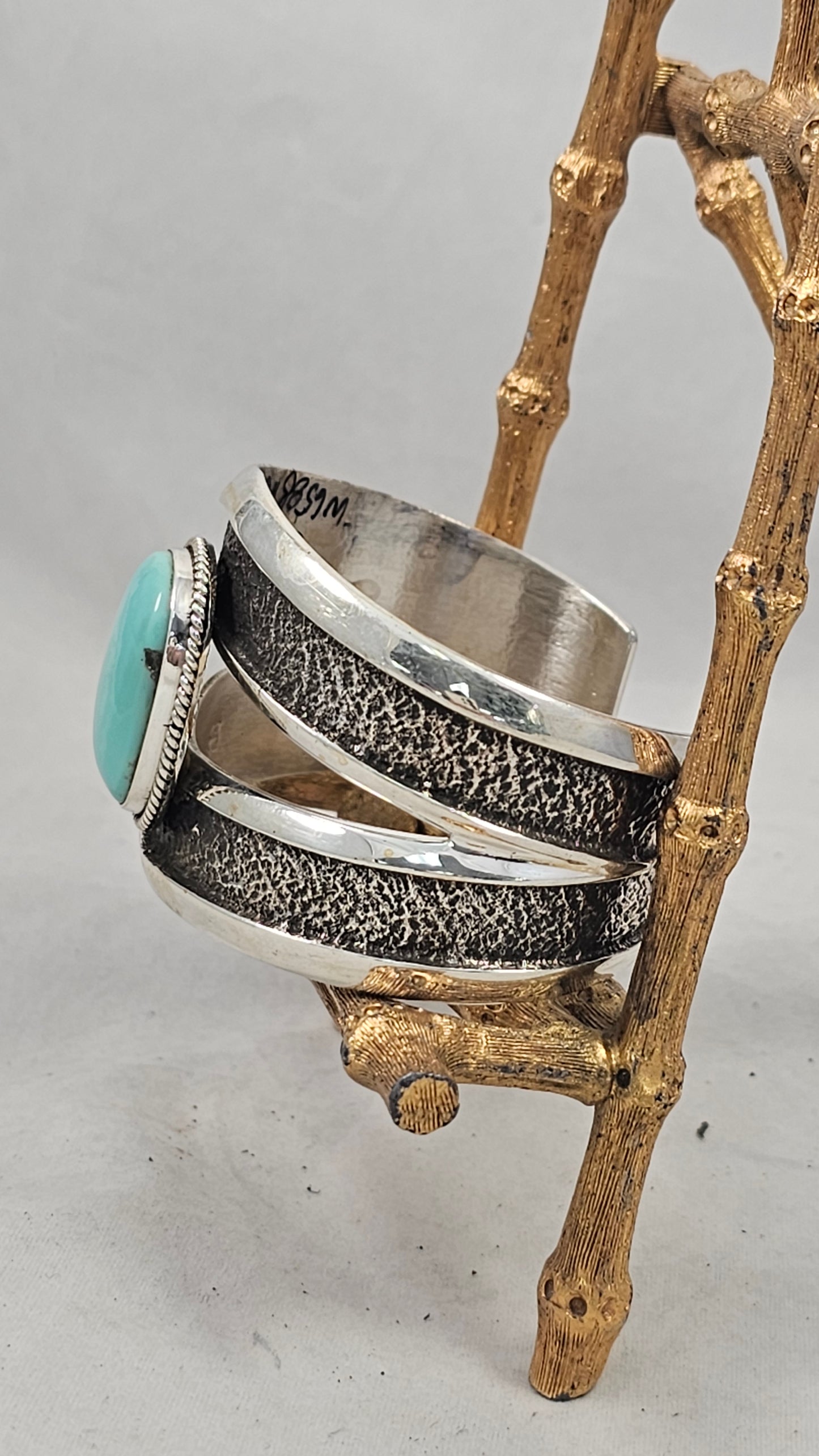 Tufa cast turquoise cuff by Anthony Bowman