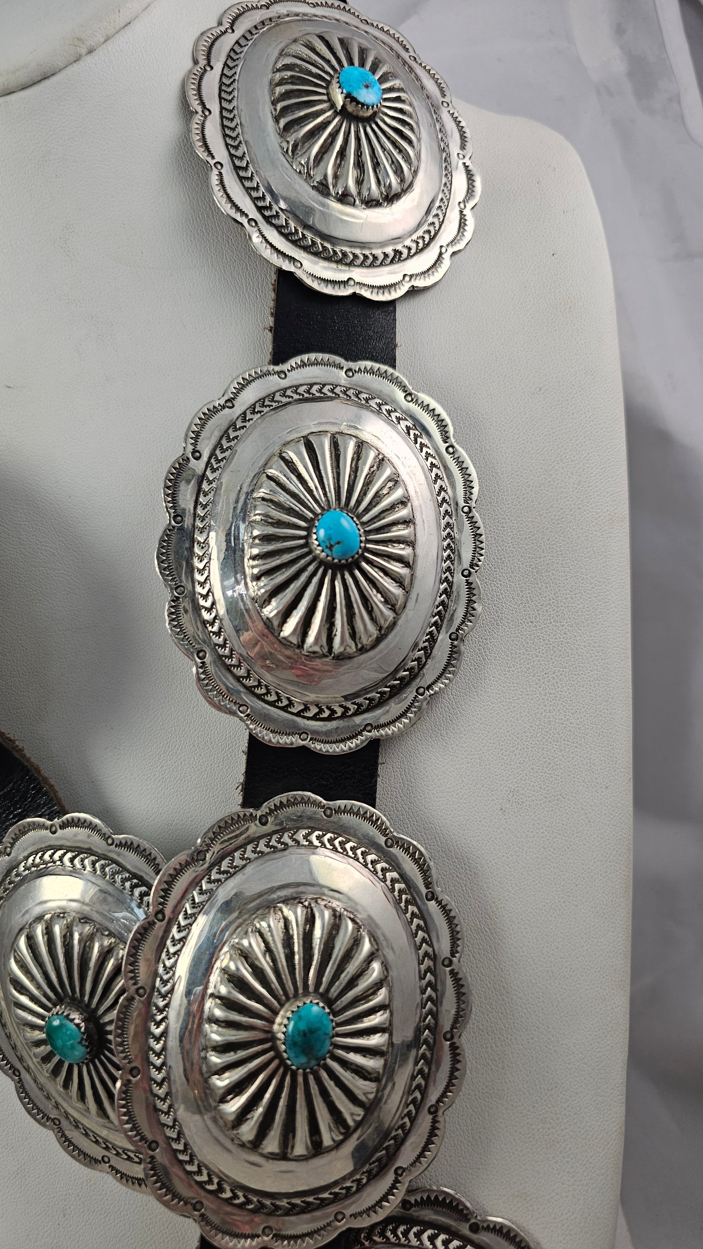 Turquoise and sterling concho belt