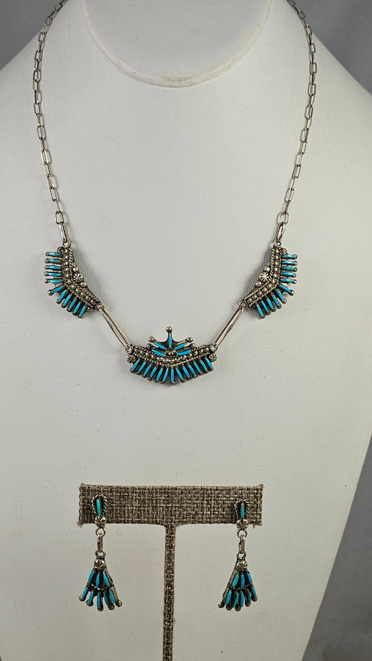 Zuni needlepoint necklace and earring set