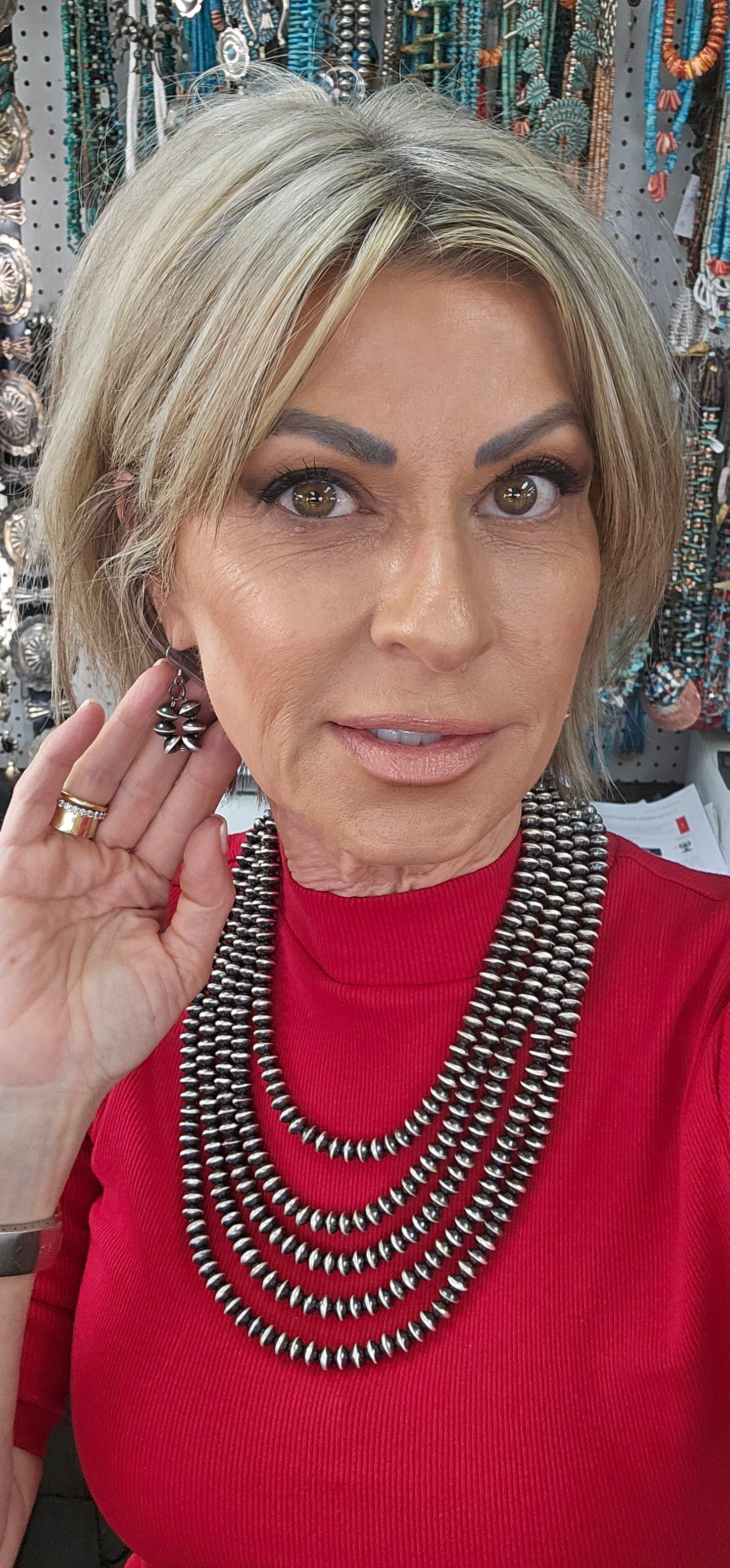 Navajo pearl necklace and earring set