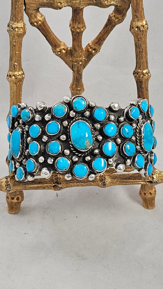 Turquoise and sterling cluster bracelet