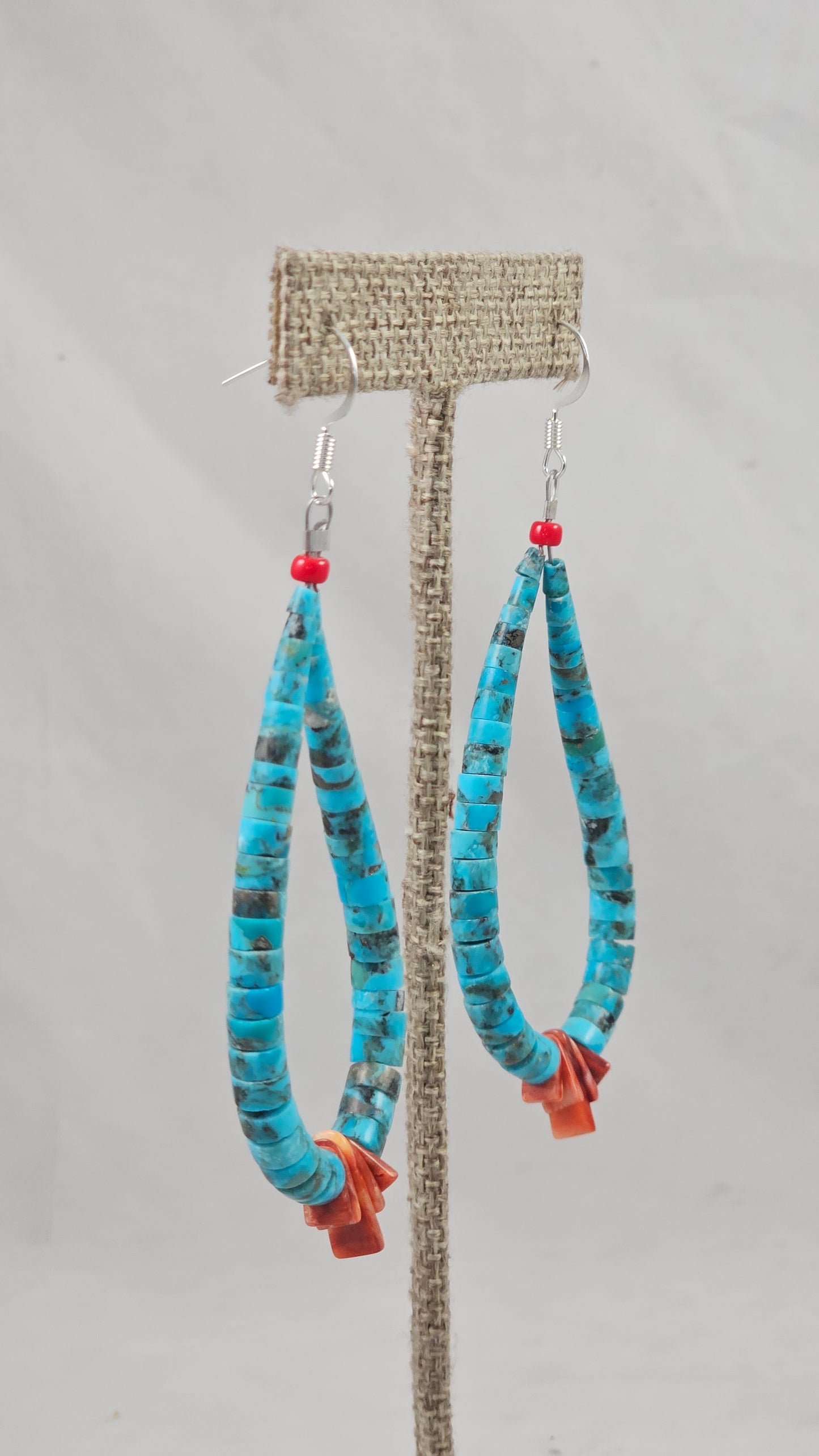 Turquoise & spiney oyster heishi earrings by Lupe Lovato
