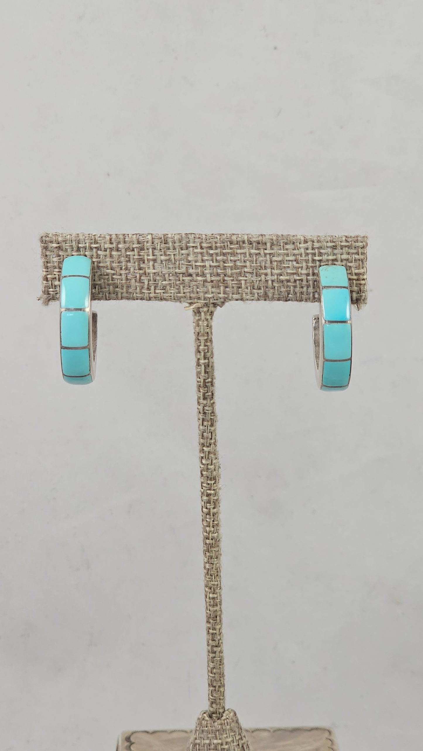 Turquoise and sterling inlay hoop earrings