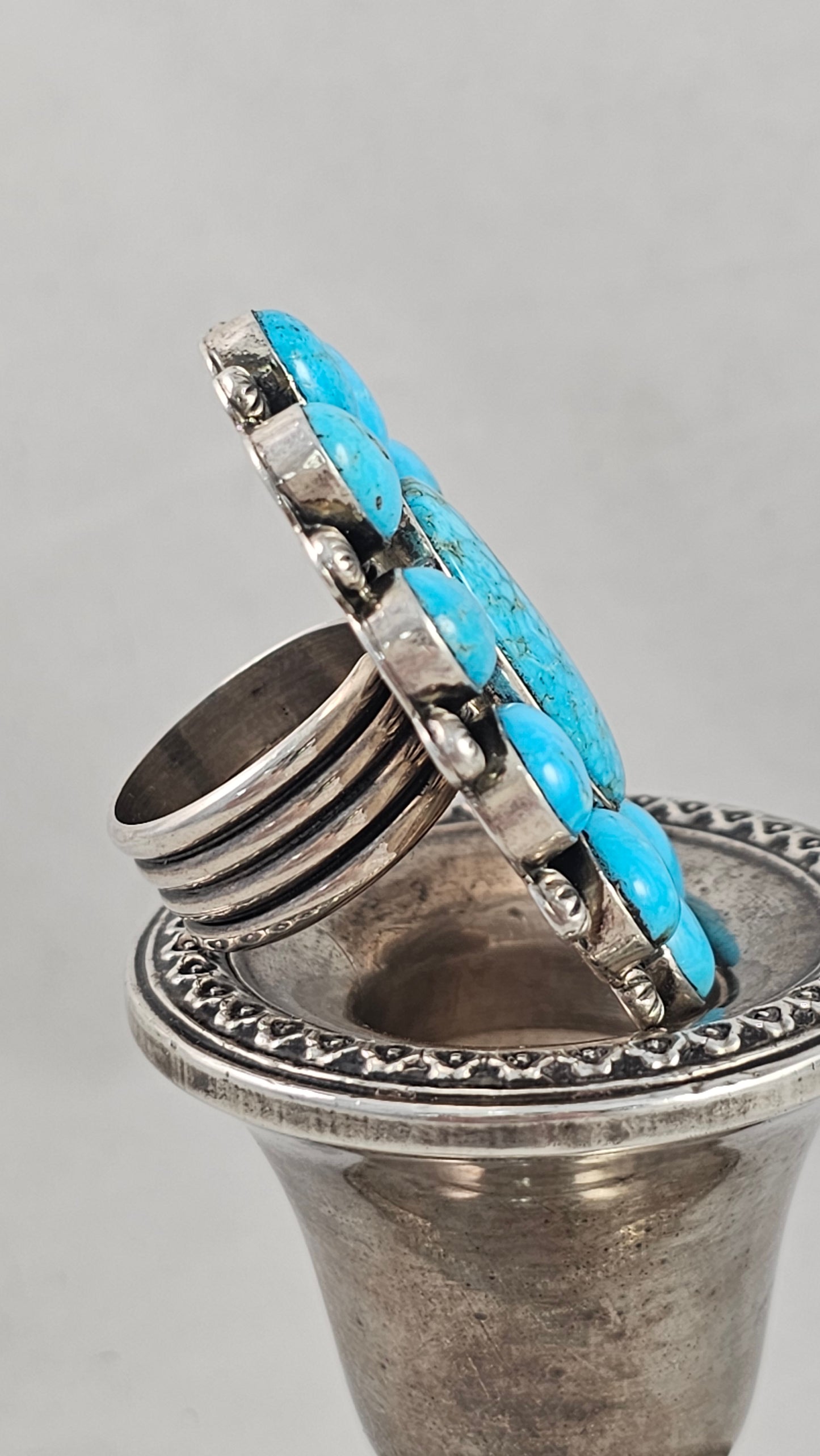 Turquoise and Sterling Cluster ring