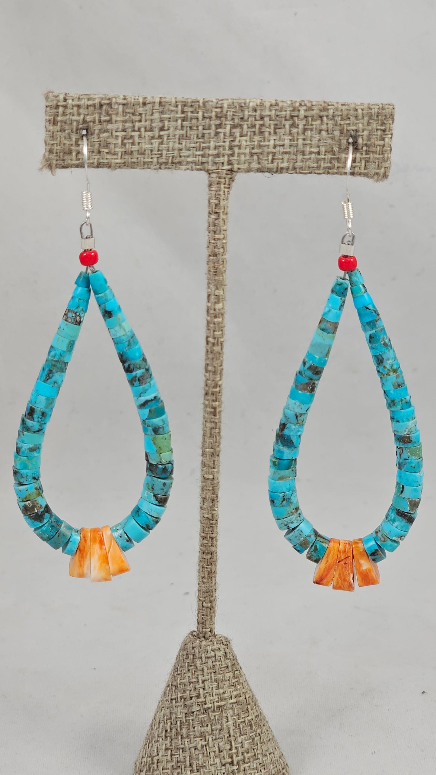 Turquoise & spiney oyster heishi earrings by Lupe Lovato
