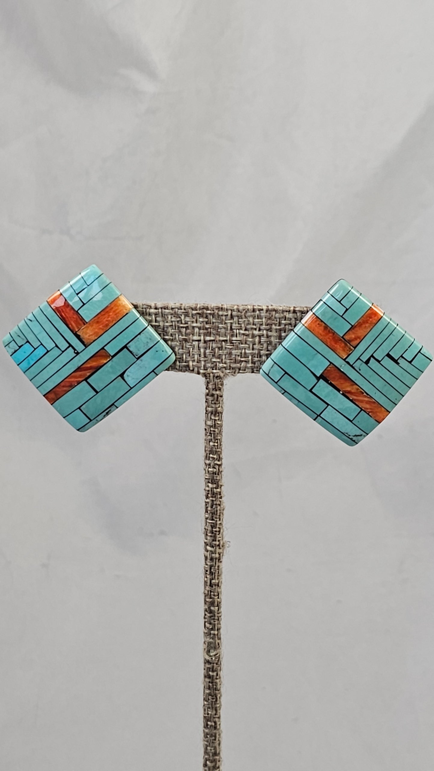 Turquoise and spiney oyster Santo Domingo moziac post earrings