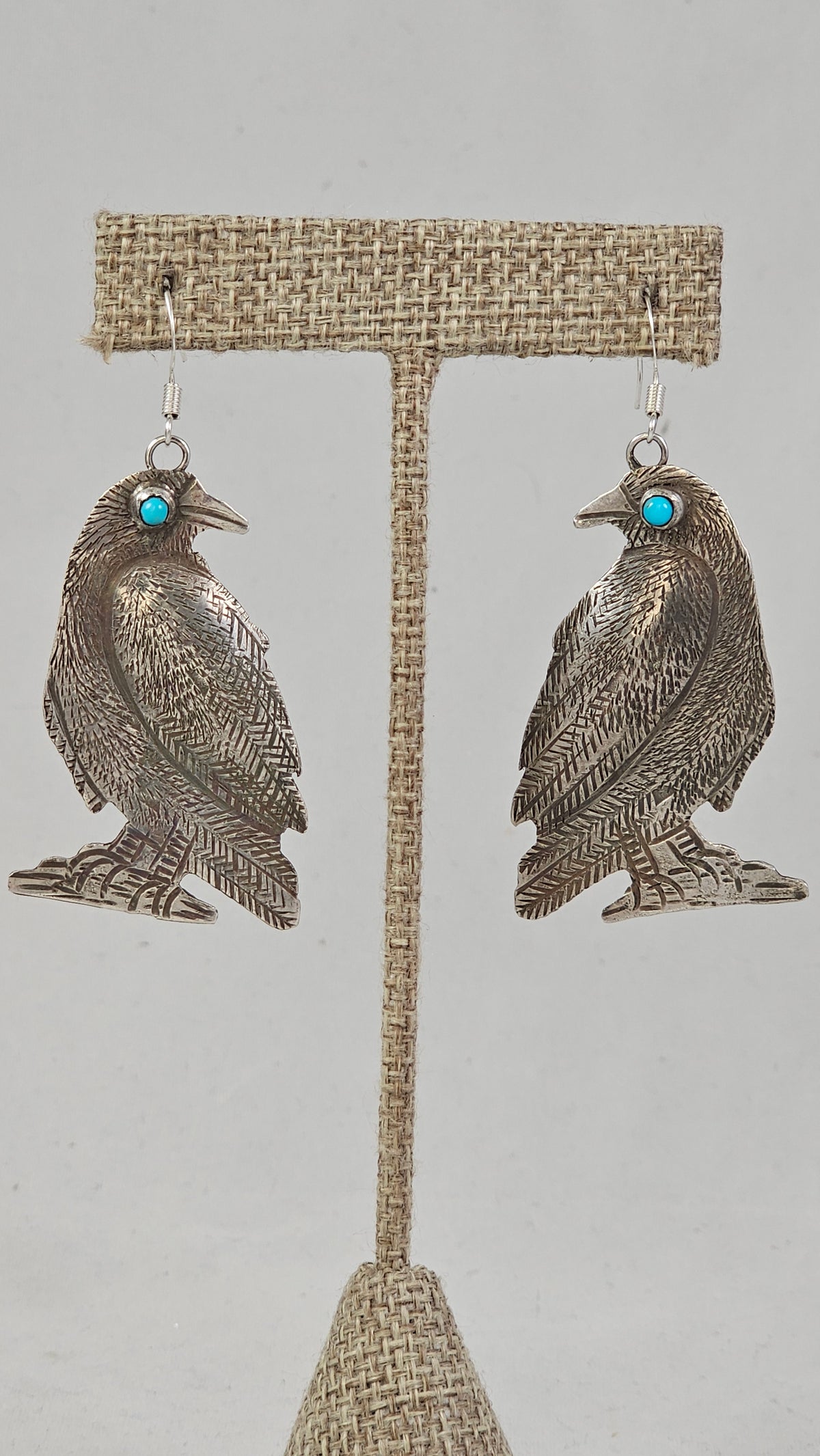 Turquoise and sterling raven earrings