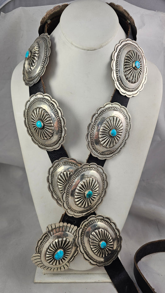 Turquoise and sterling concho belt