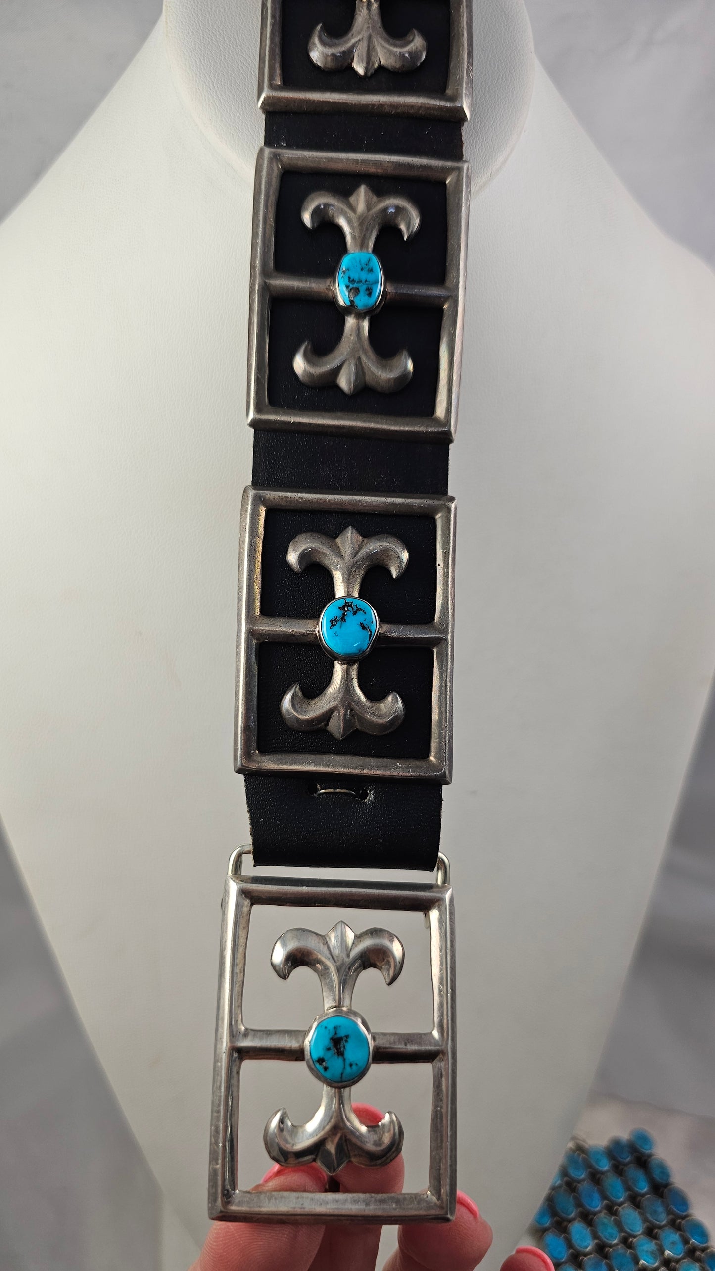 Fleur de lis turquoise concho belt