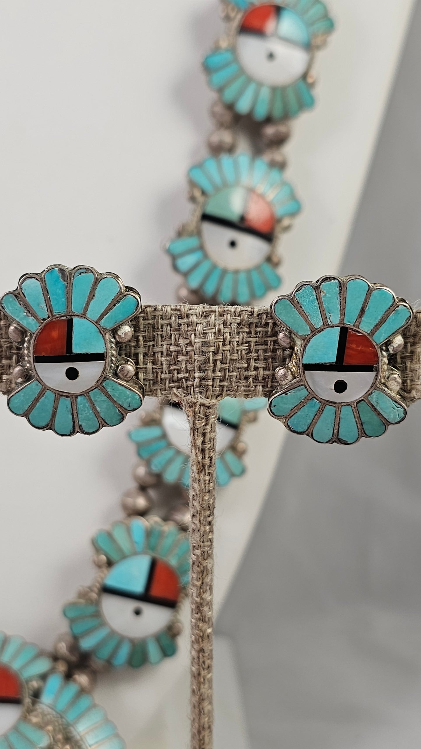 Zuni inlay sunface necklace and clip-on earring set