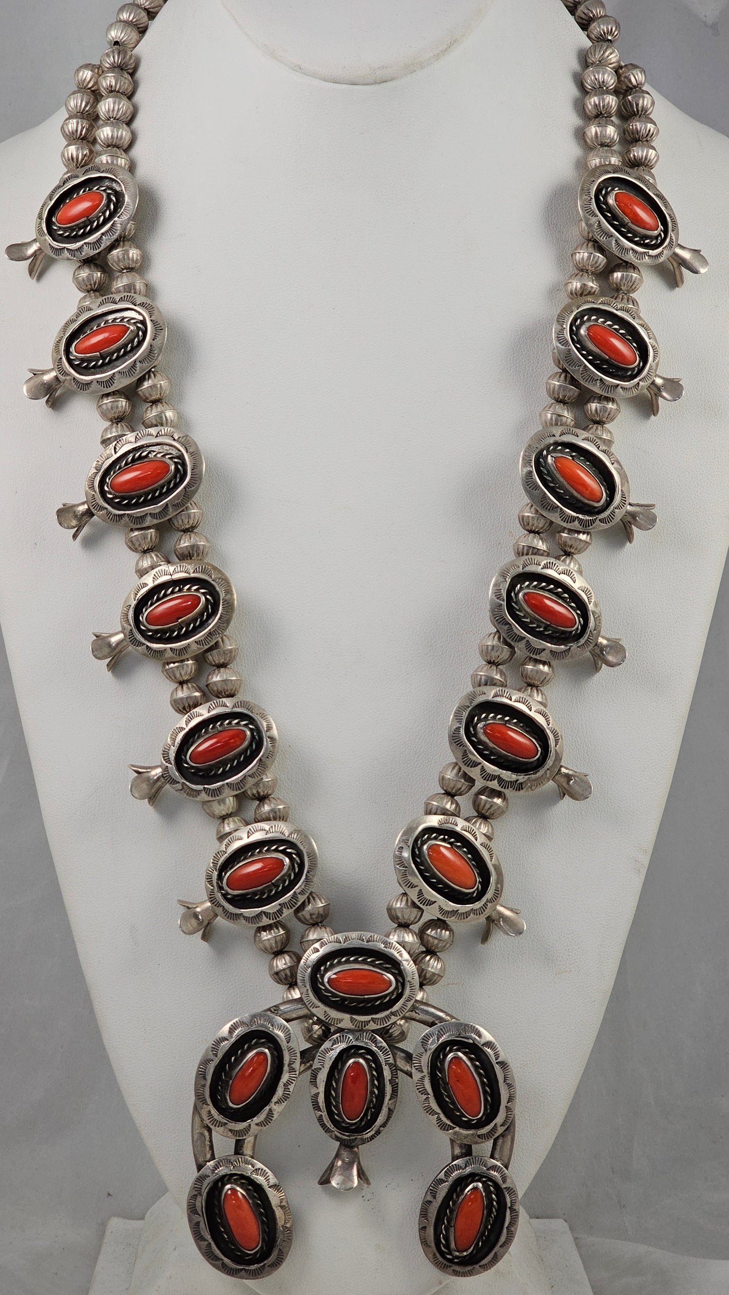 Coral squash blossom necklace