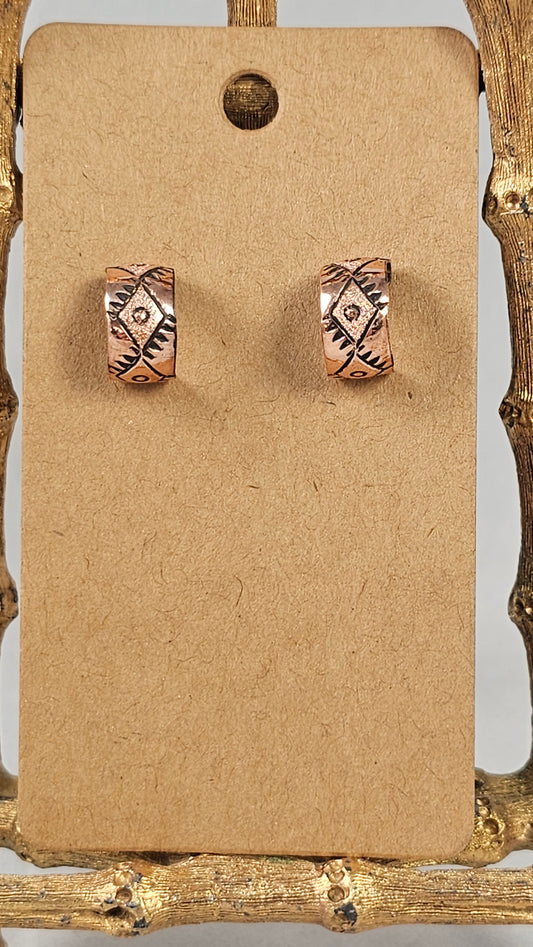 Rug pattern copper huggie earrings