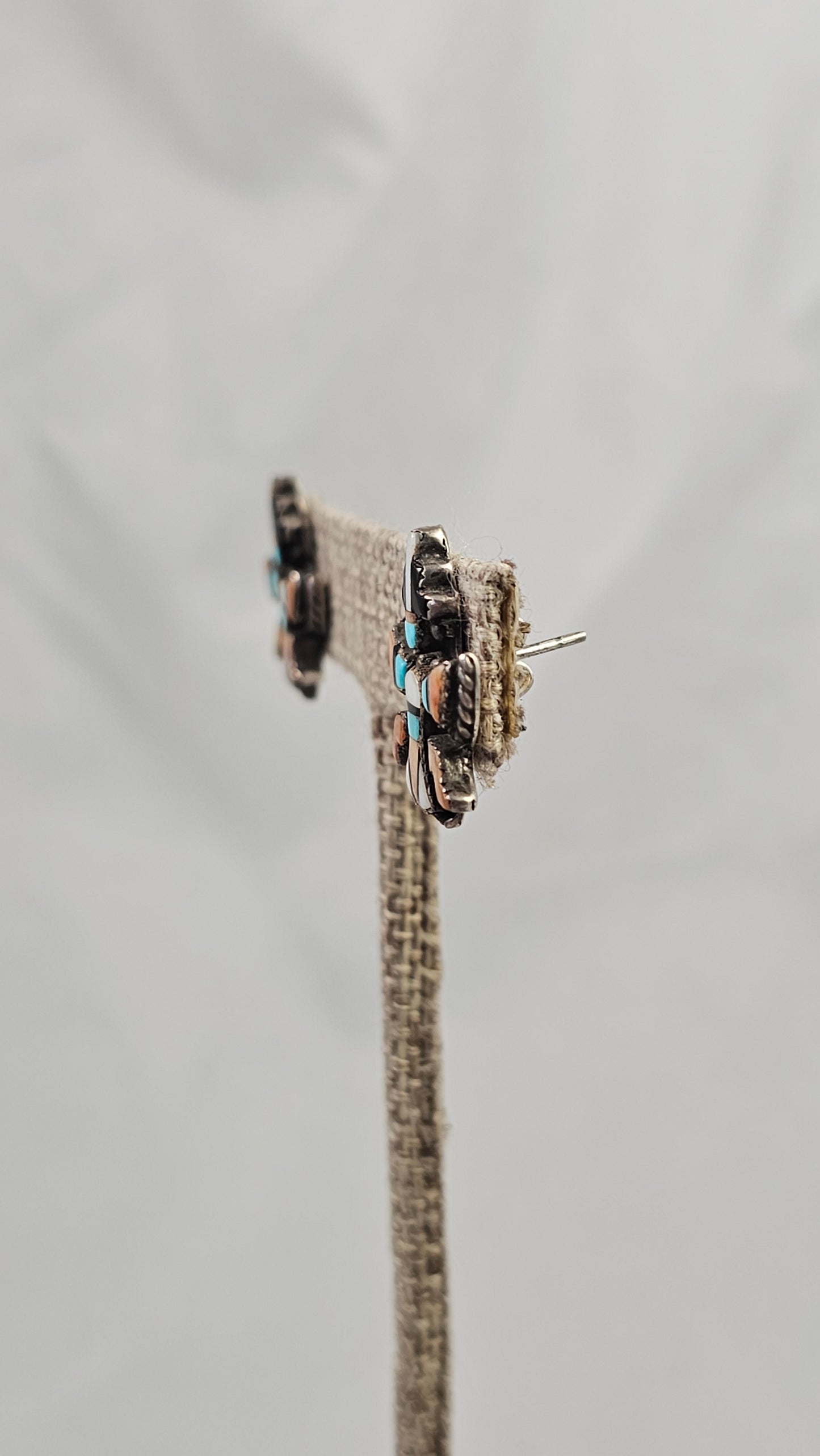 Vintage Zuni knife wing inlay earrings