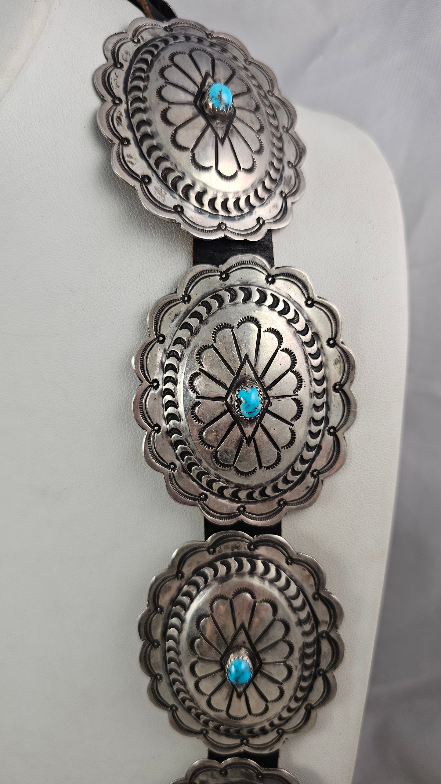 Turquoise and sterling concho belt