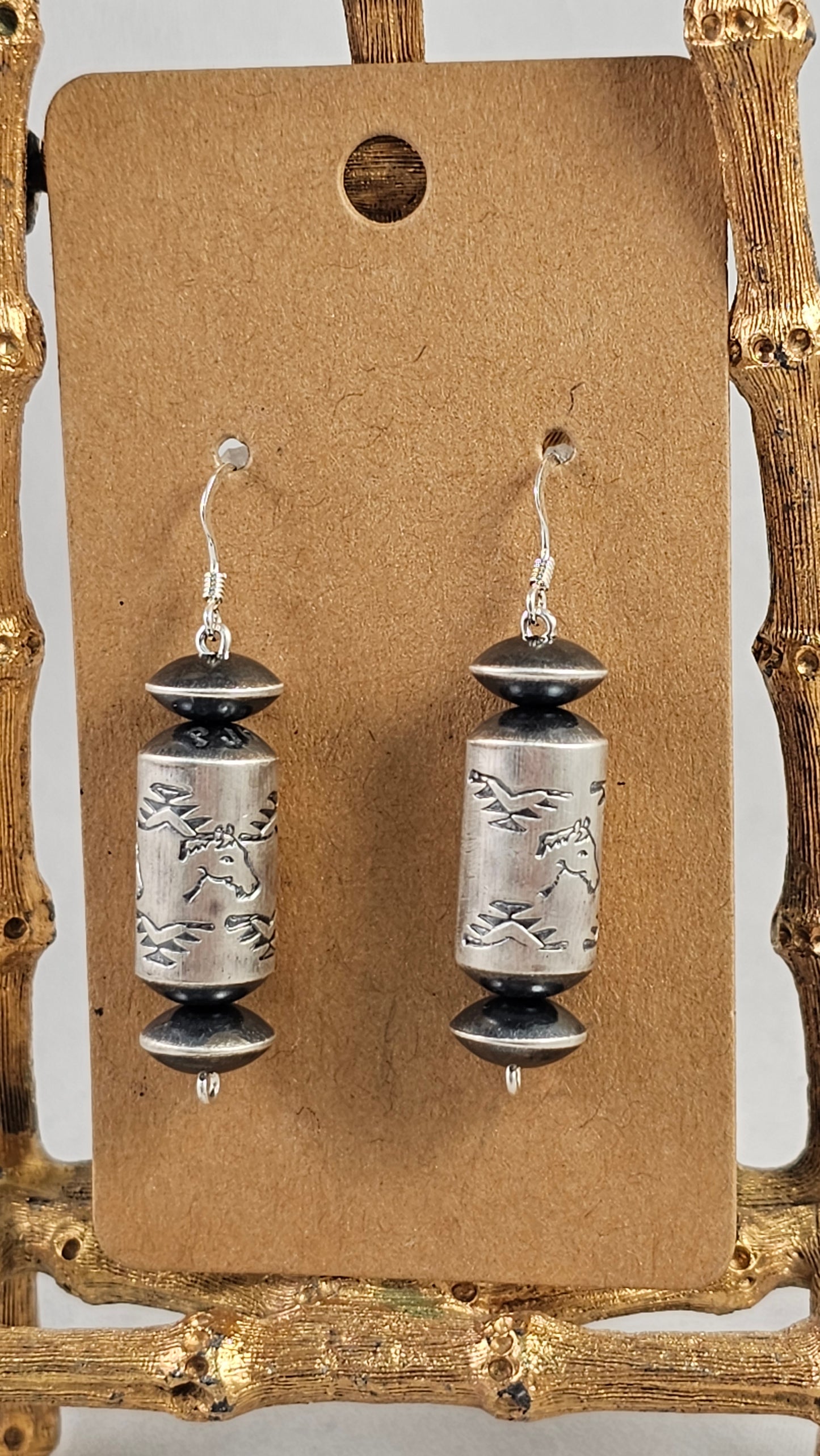 Horse stamped Navajo pearl earrings