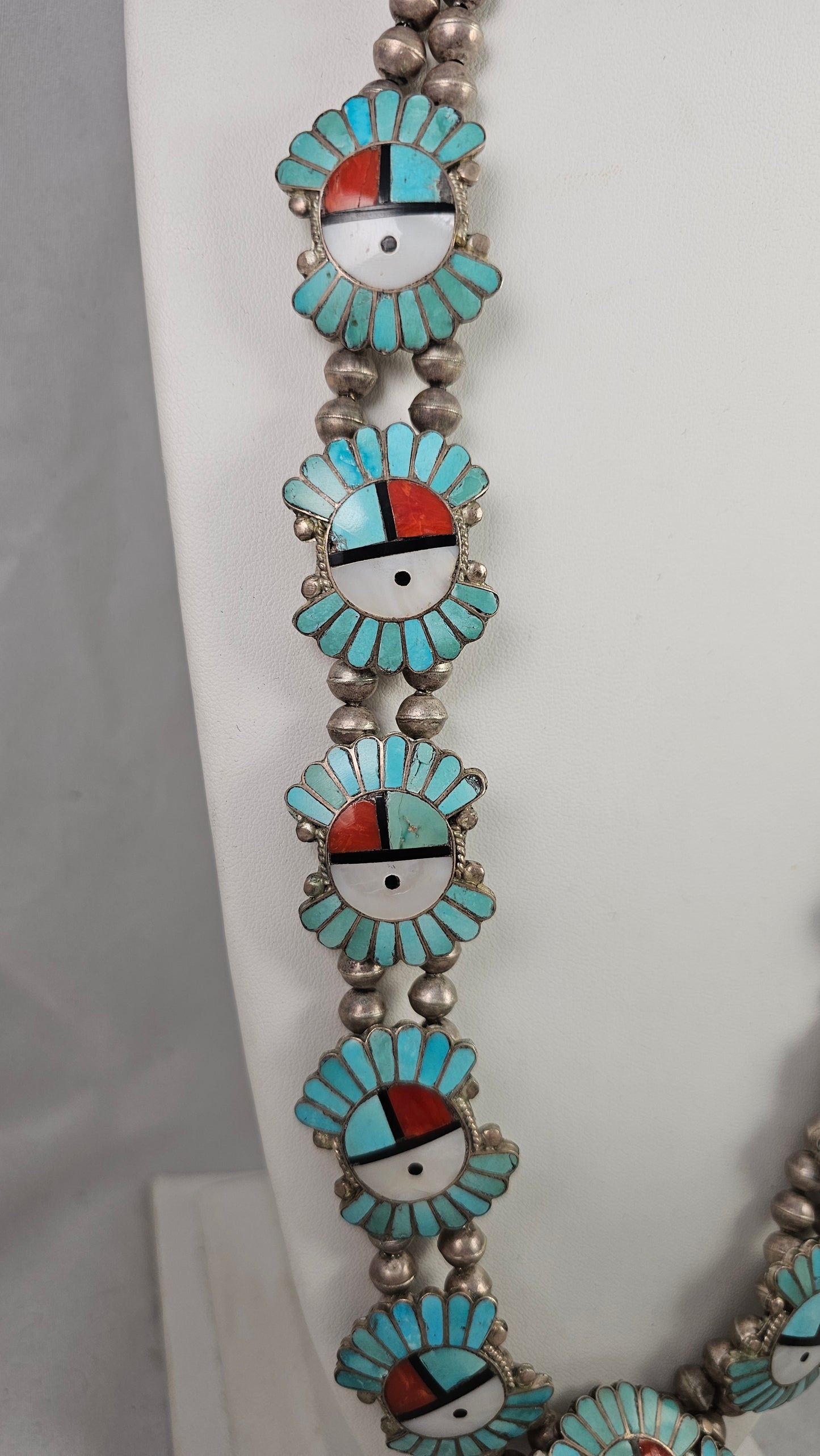 Zuni inlay sunface necklace and clip-on earring set