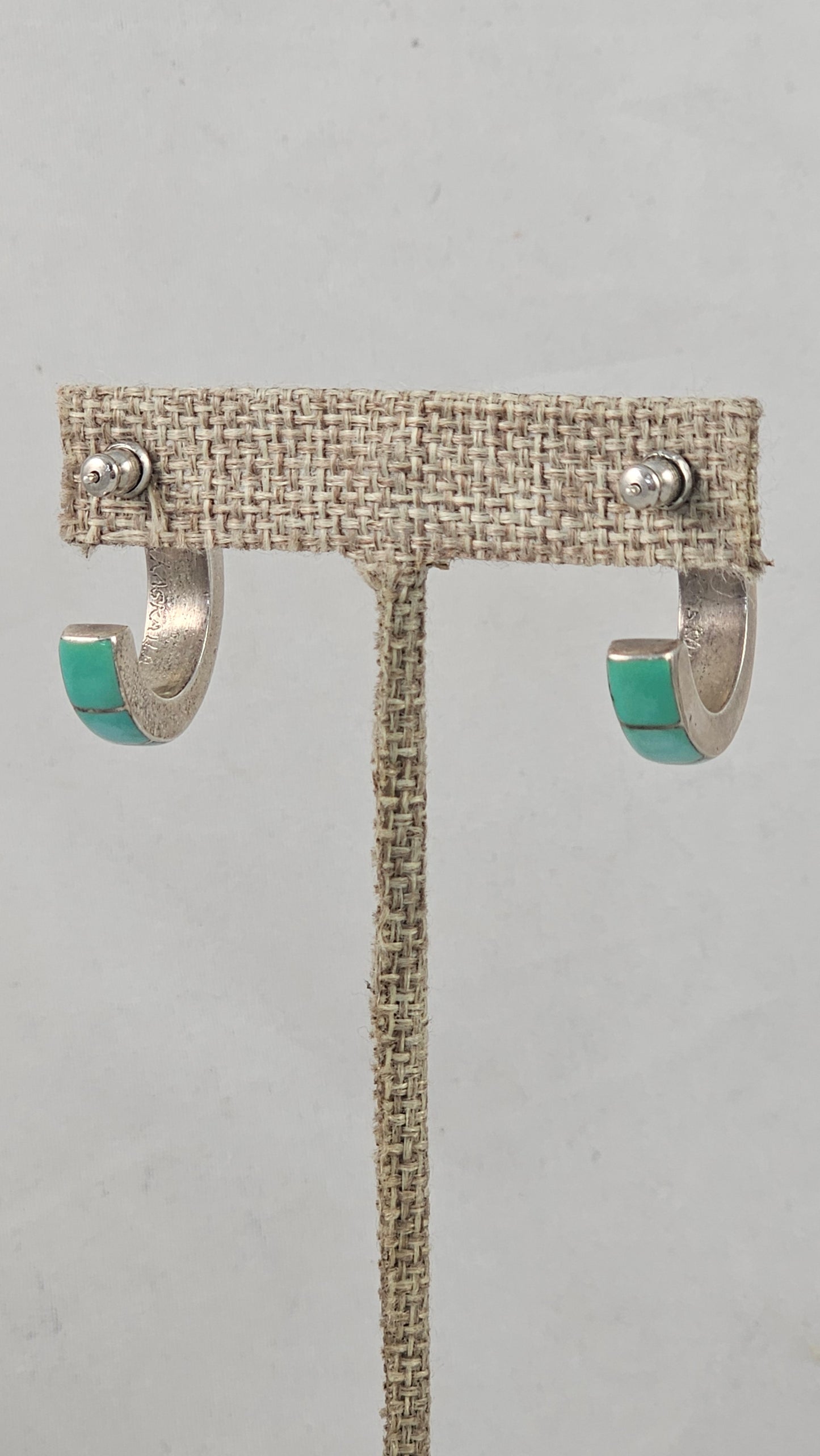 Turquoise and sterling inlay hoop earrings