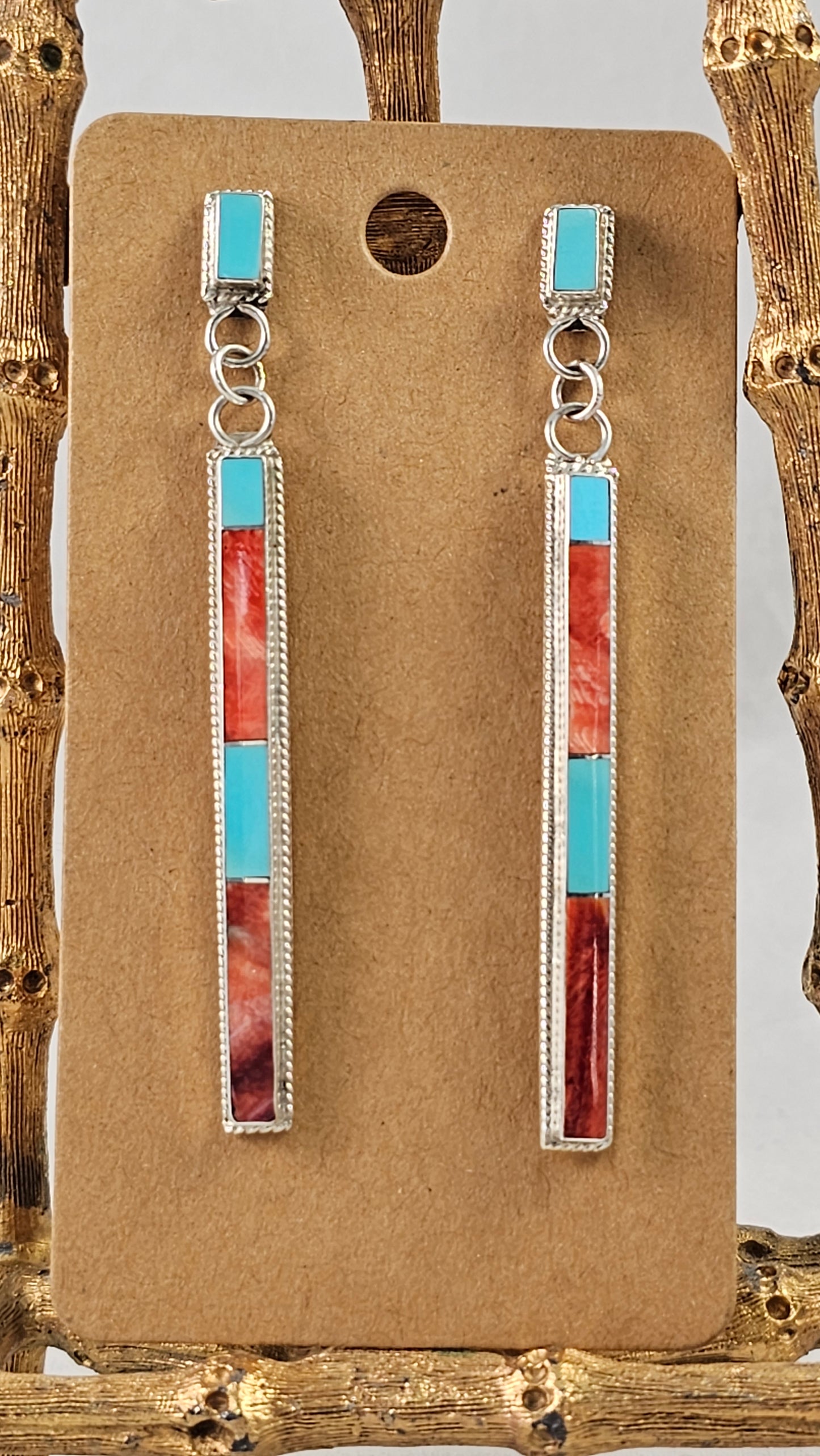 Turquoise & spiney oyster inlay earrings