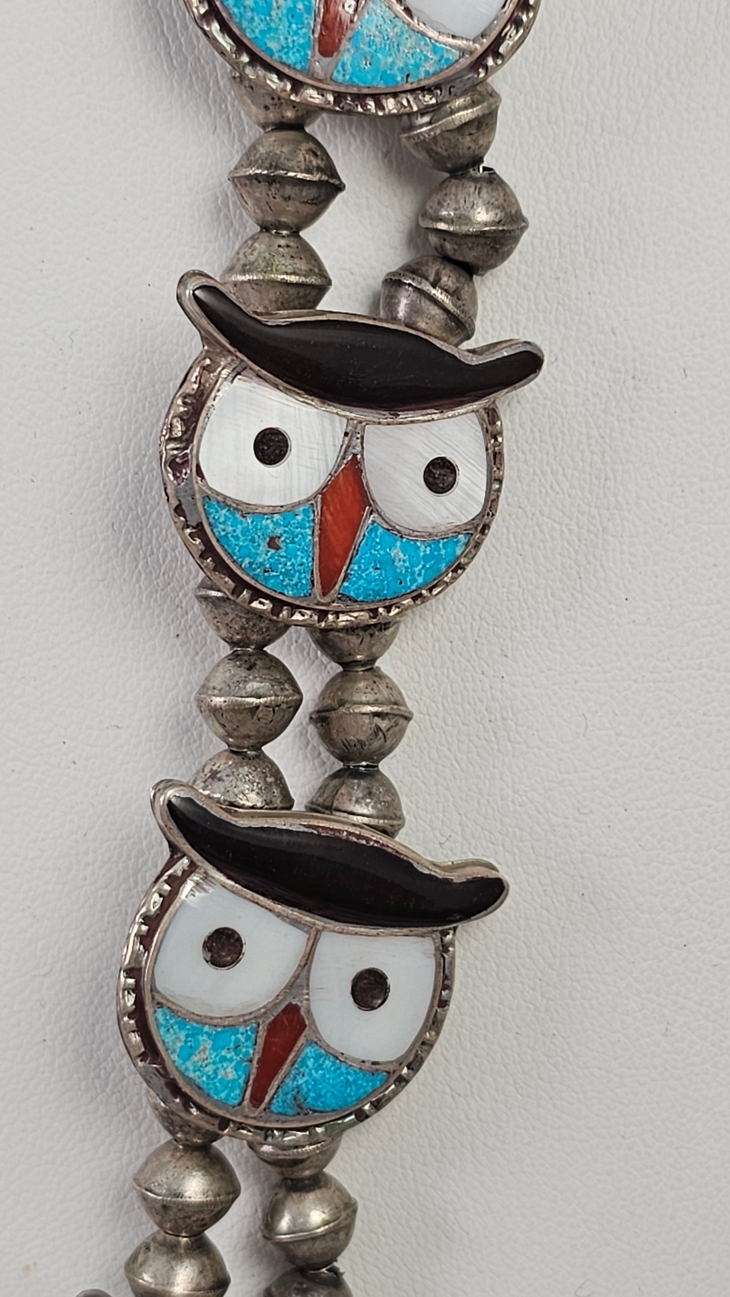 Zuni inlay owl necklace and clip-on earring set