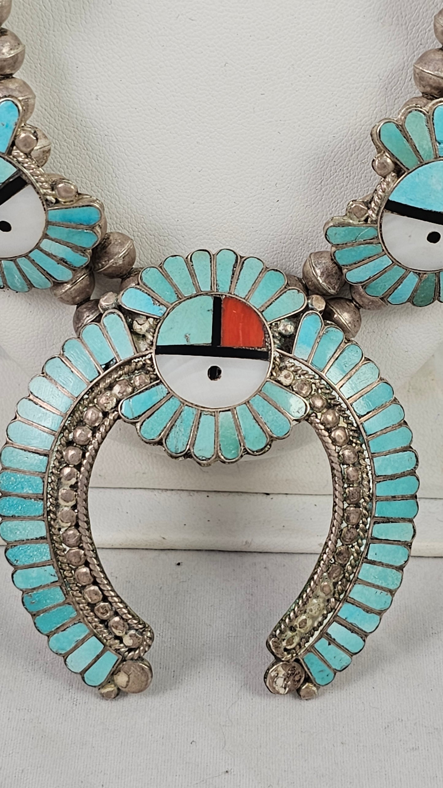 Zuni inlay sunface necklace and clip-on earring set