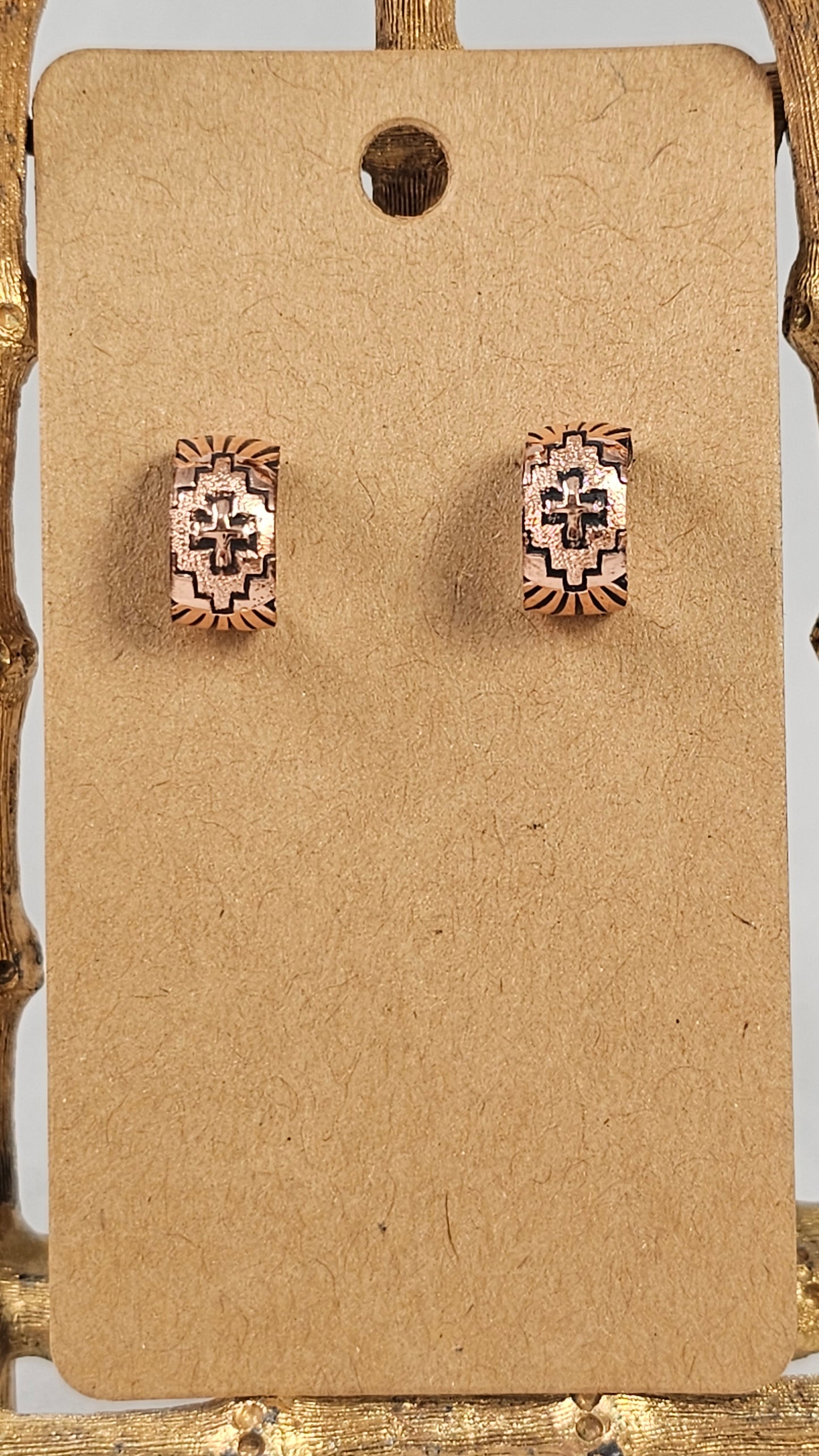 Rug pattern copper huggie earrings