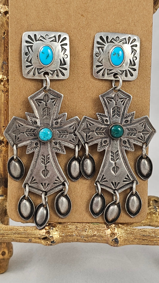 Vintage cross chandelier earrings