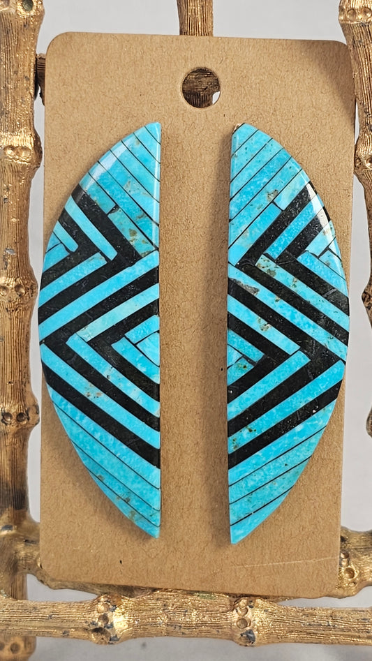 Mosaic inlay Turquoise and Jet earrings