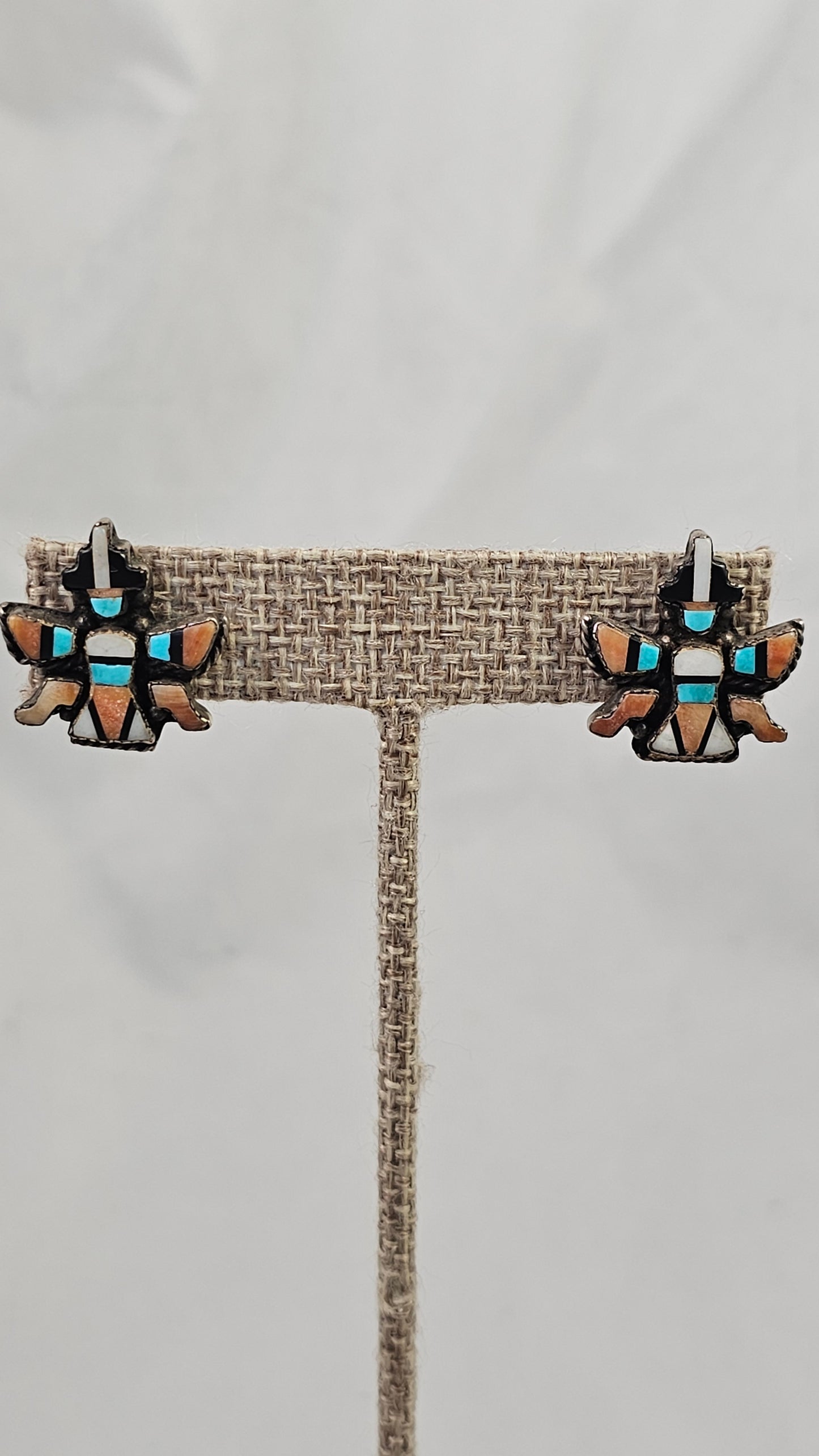 Vintage Zuni knife wing inlay earrings