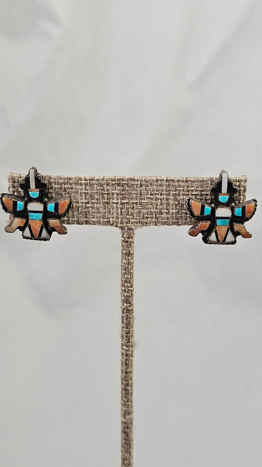 Vintage Zuni knife wing inlay earrings