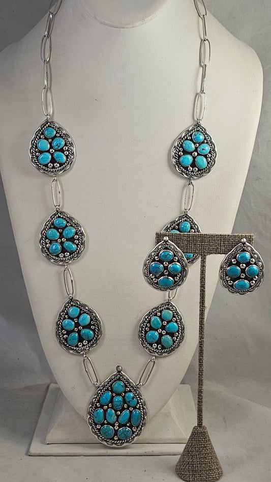 Teardrop cluster necklace with matching earrings