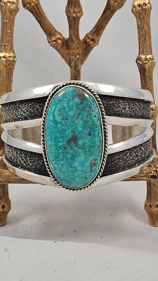 Tufa cast turquoise cuff by Anthony Bowman