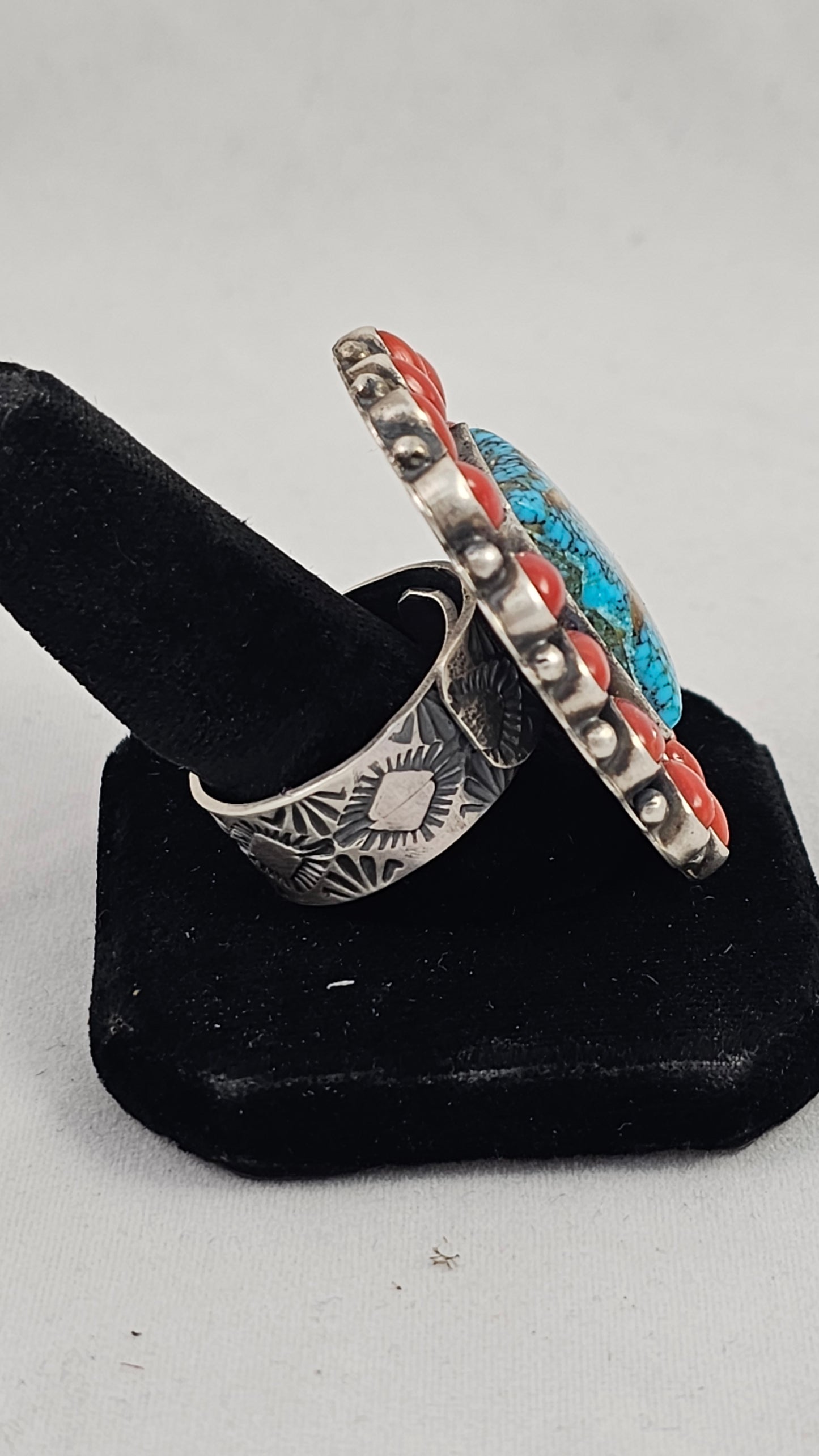 Turquoise and coral ring