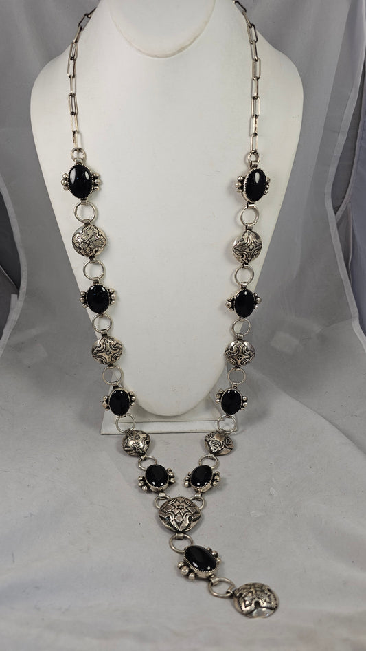 Lariat necklace onyx & sterling