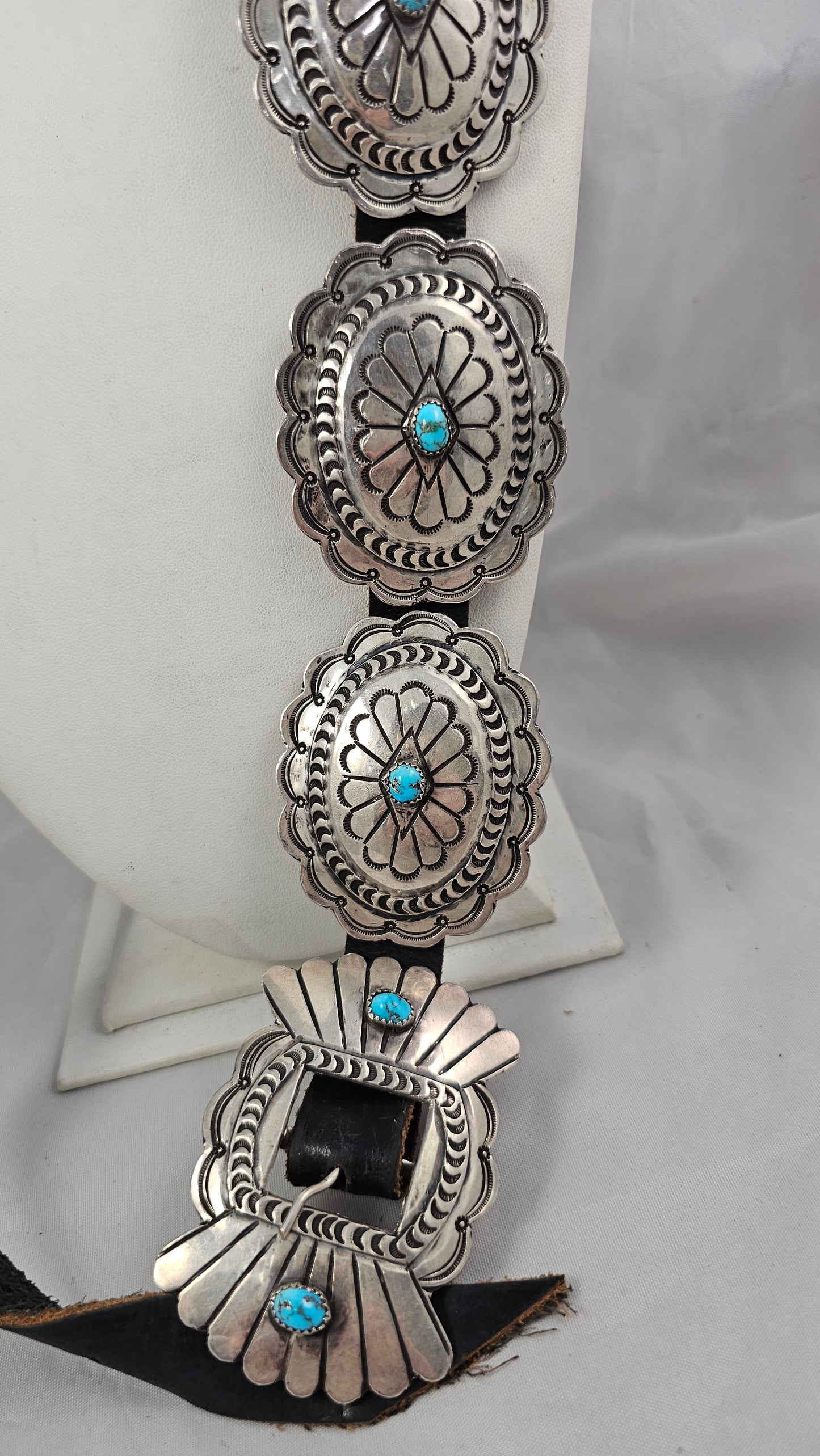 Turquoise and sterling concho belt
