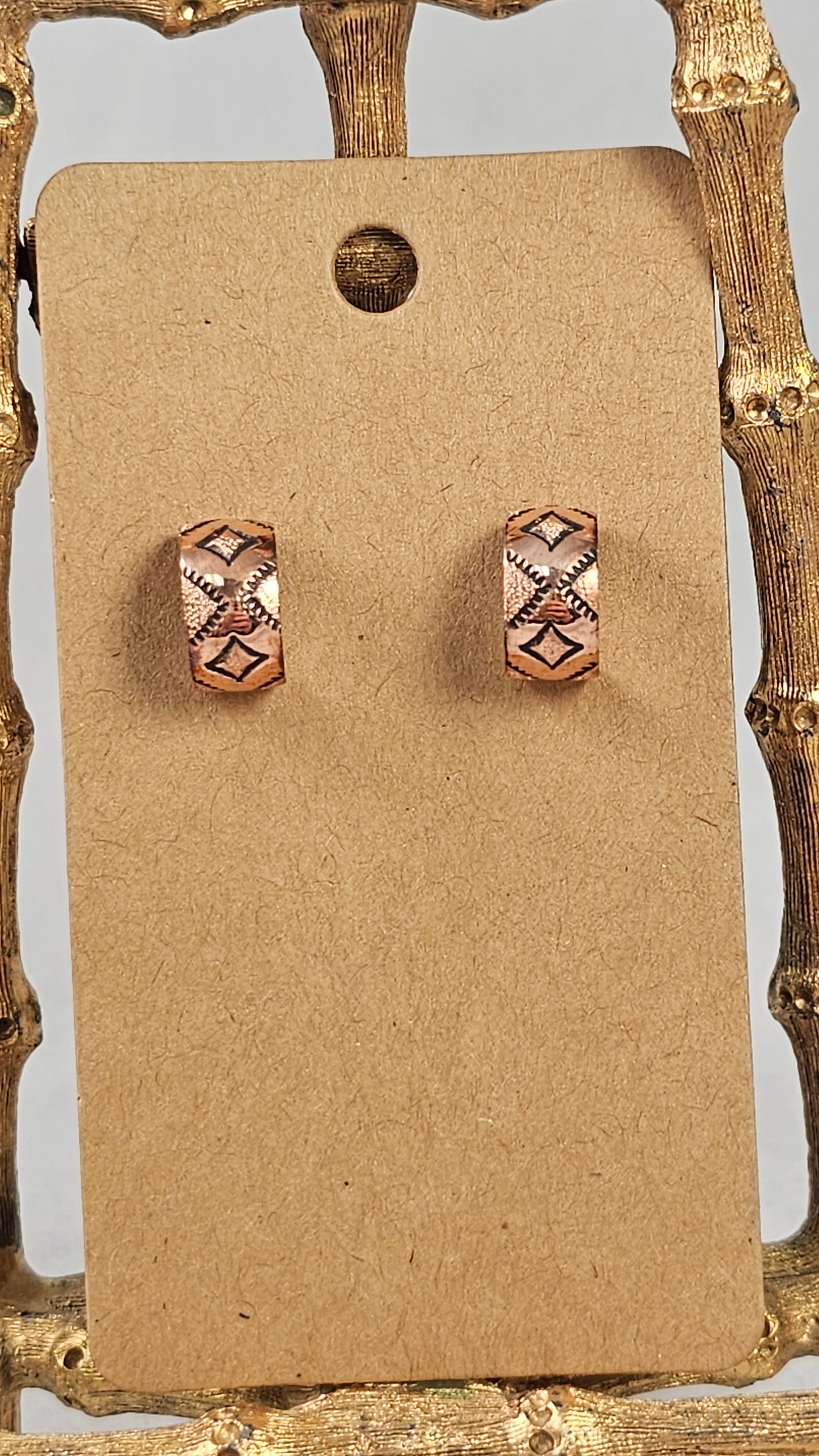 Rug pattern copper huggie earrings