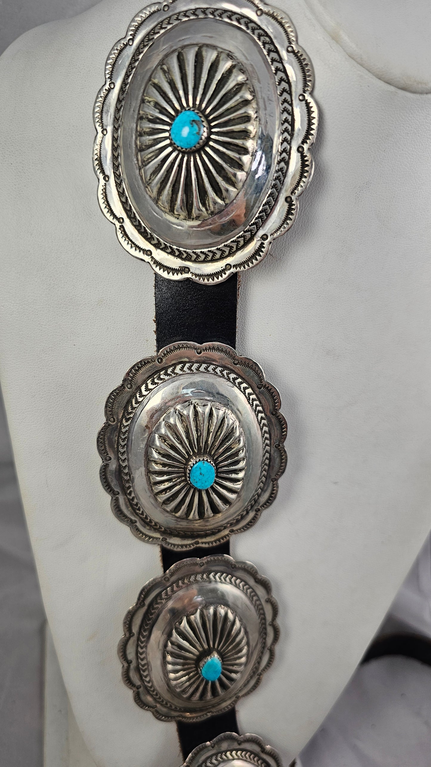 Turquoise and sterling concho belt