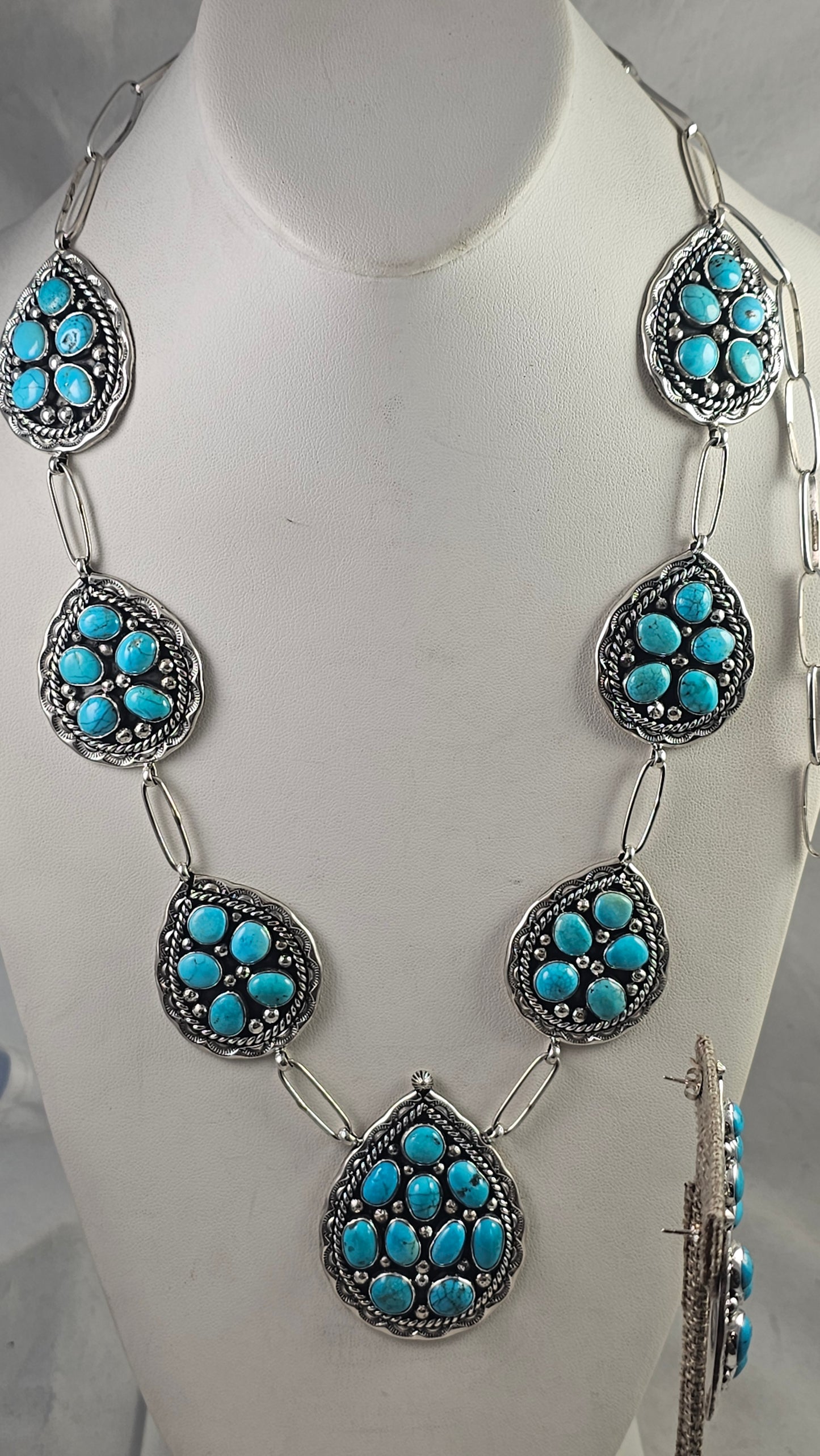 Teardrop cluster necklace with matching earrings