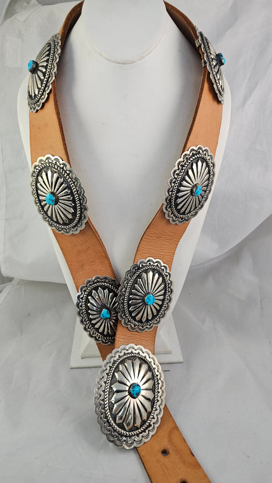 Concho Belt NICKEL & turquoise