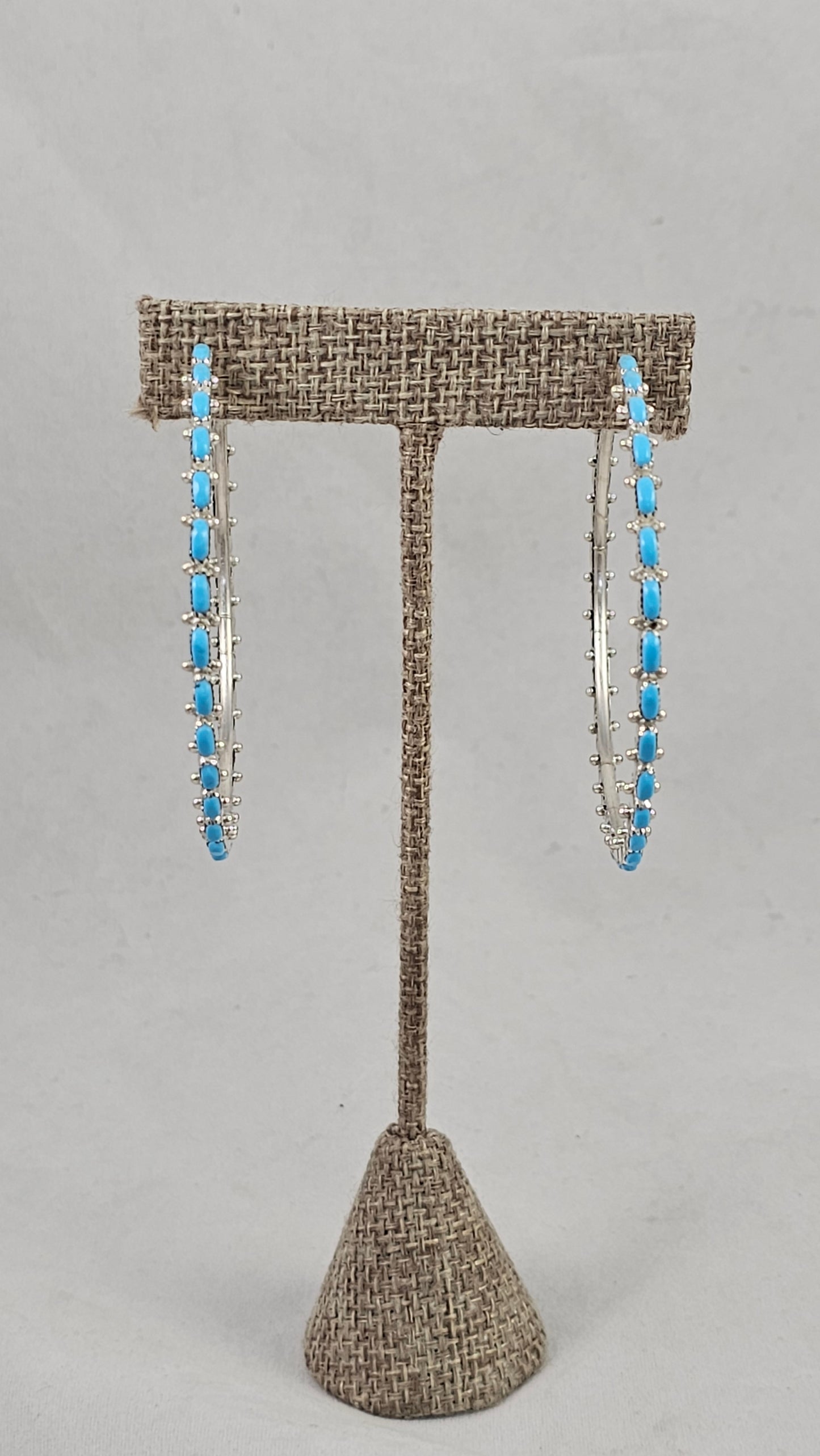 Turquoise needlepoint hoop earrings