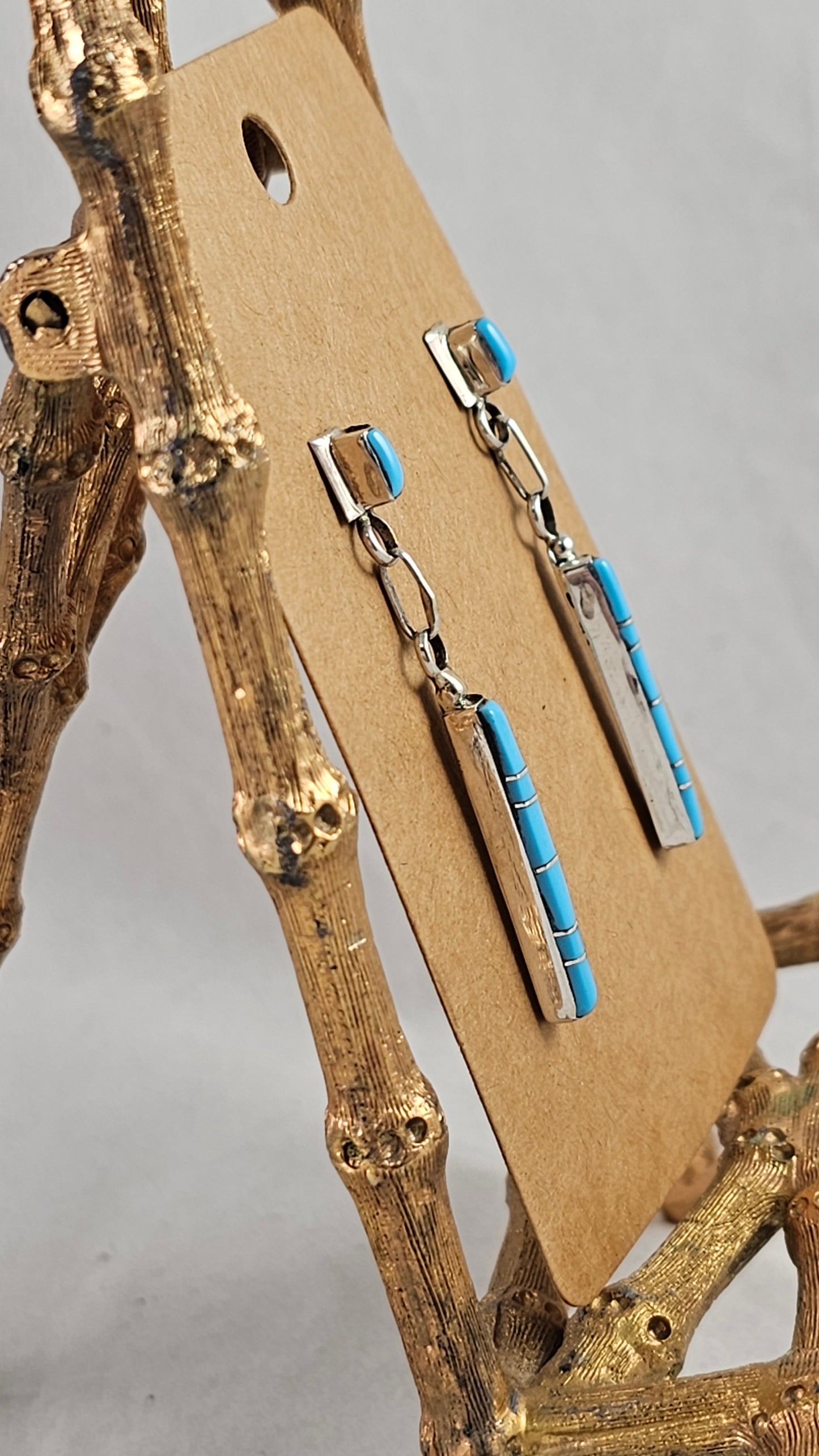 Turquoise inlay stick earrings