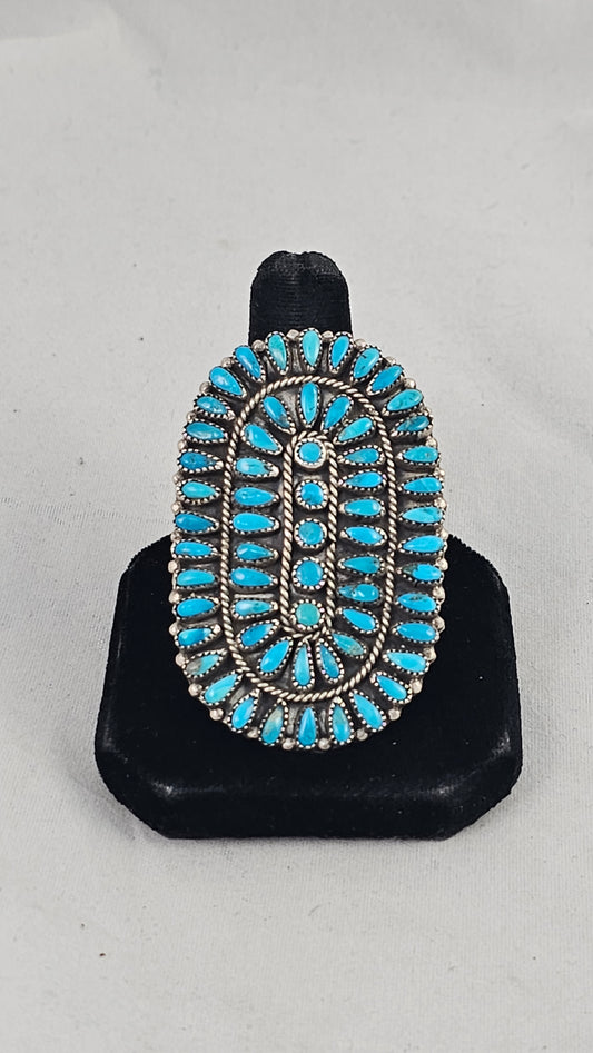 Petit Point turquoise cluster statement ring