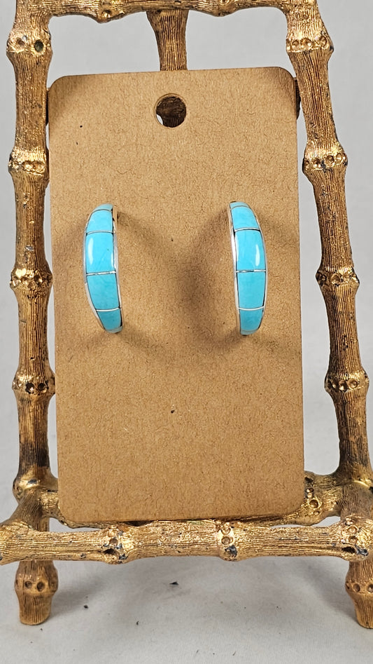 Turquoise inlay hoop earrings