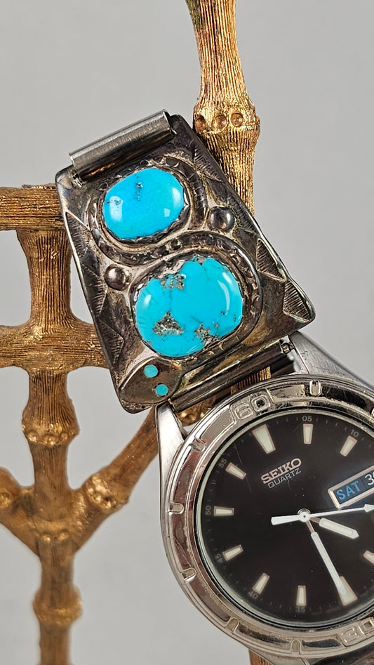 Effie Calavaza turquoise and sterling watch tips