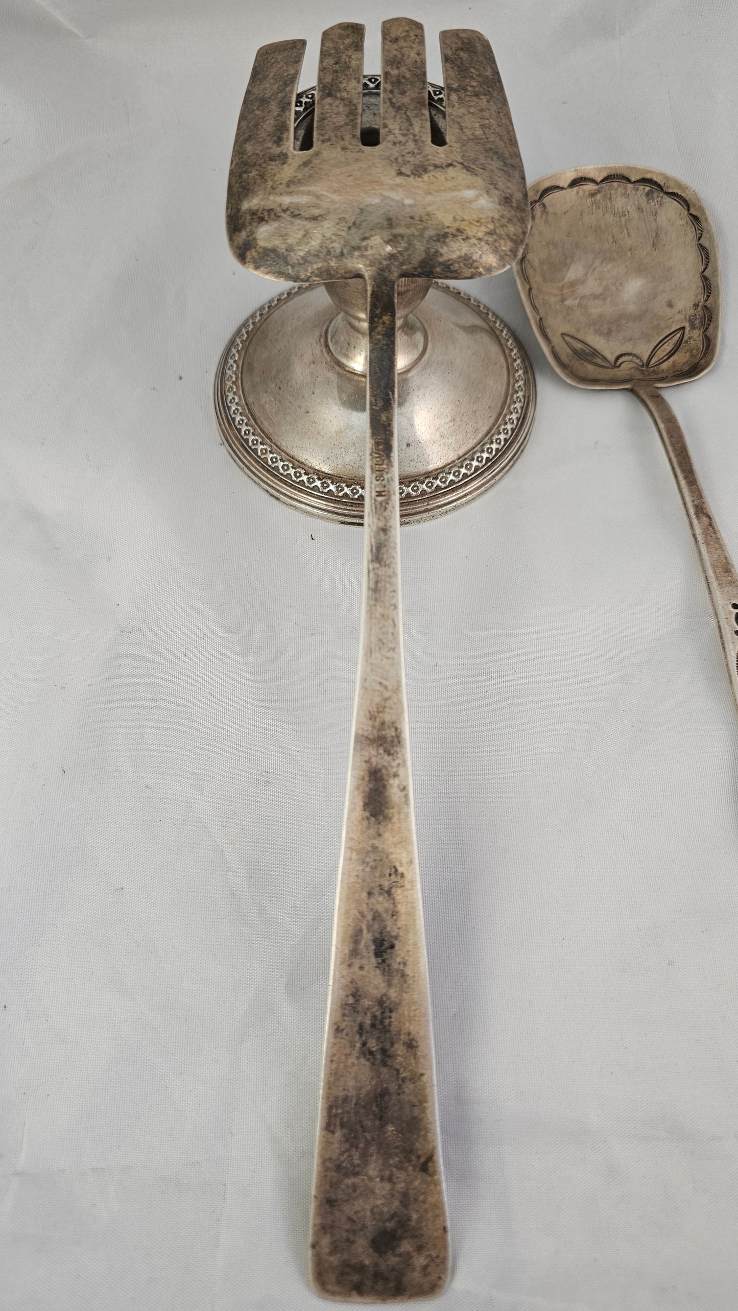 Salad fork & spoon sterling and turquoise
