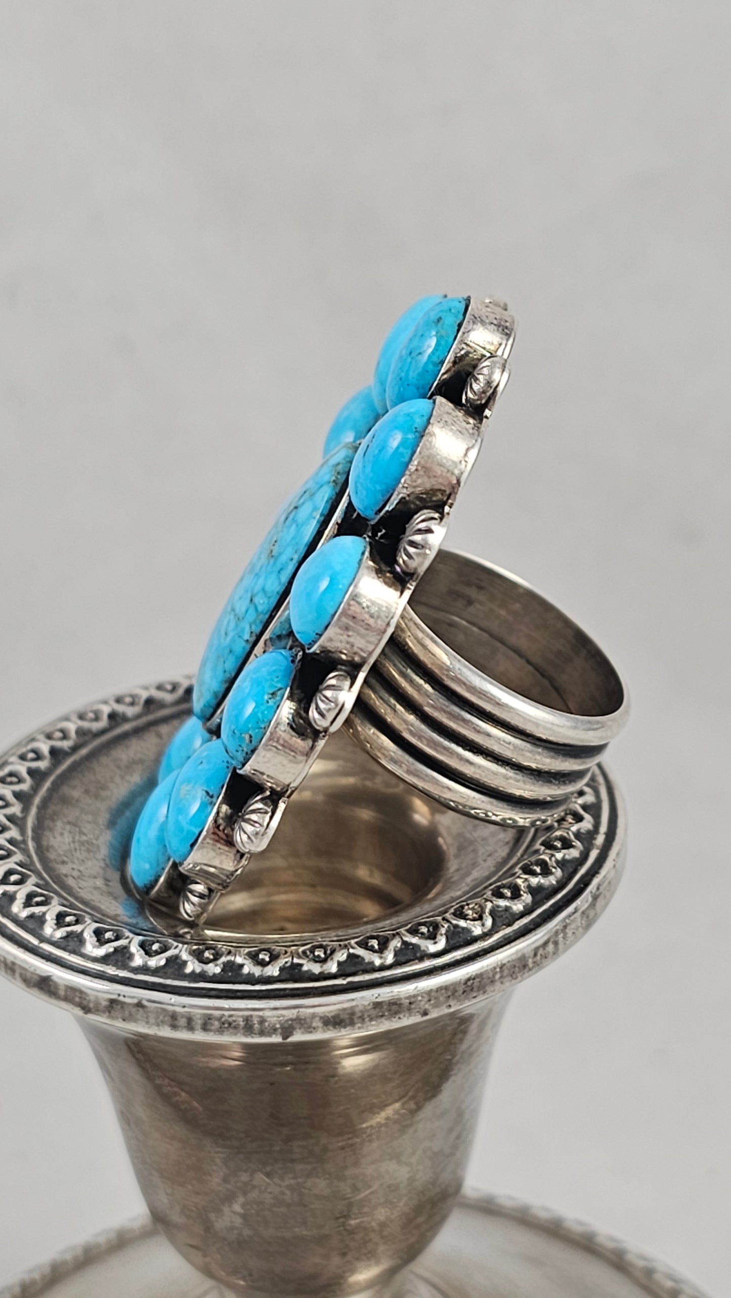 Turquoise and Sterling Cluster ring