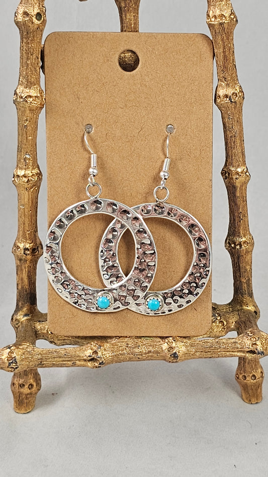 Turquoise hammered circle earrings