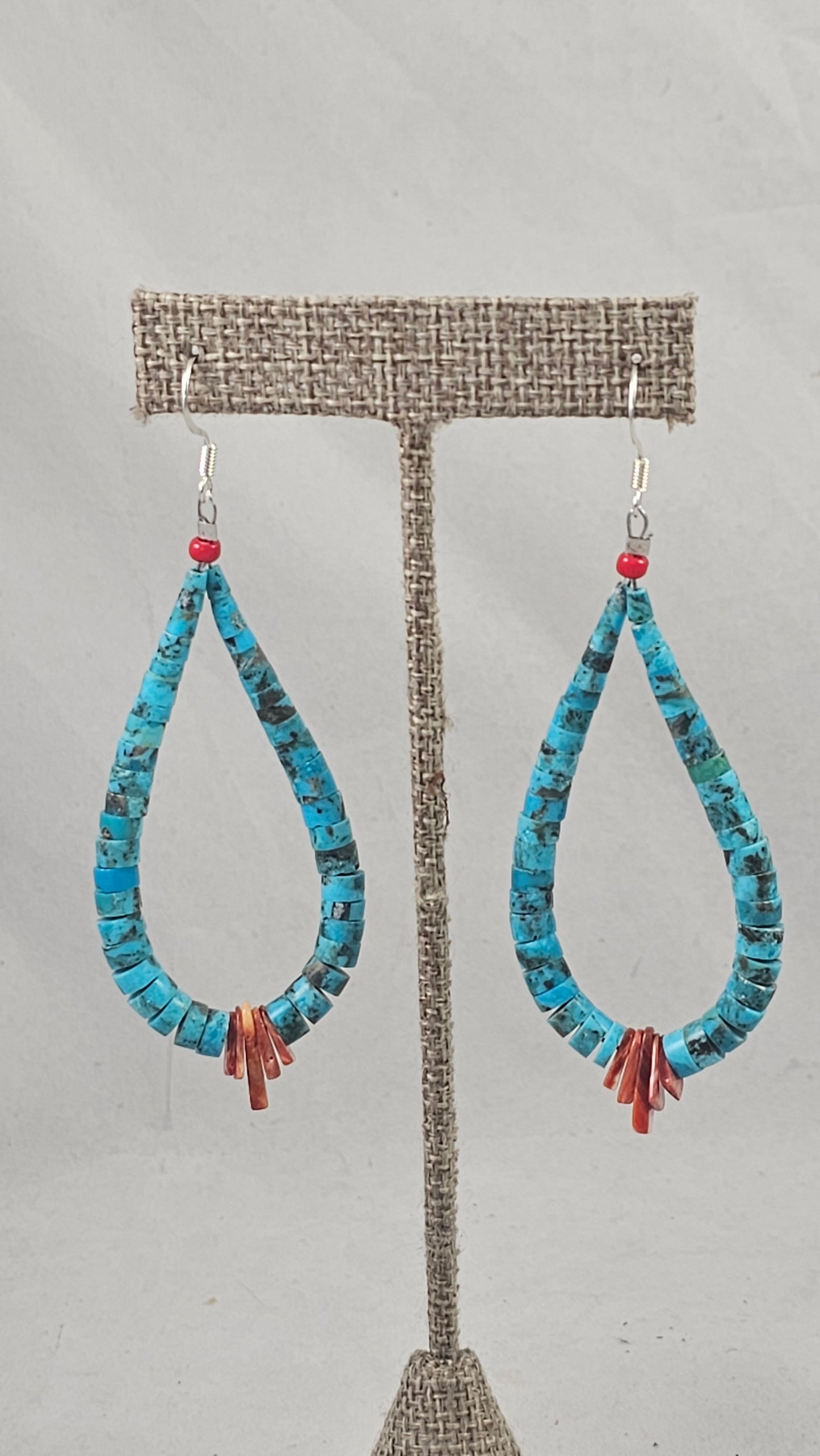Turquoise & spiney oyster heishi earrings by Lupe Lovato